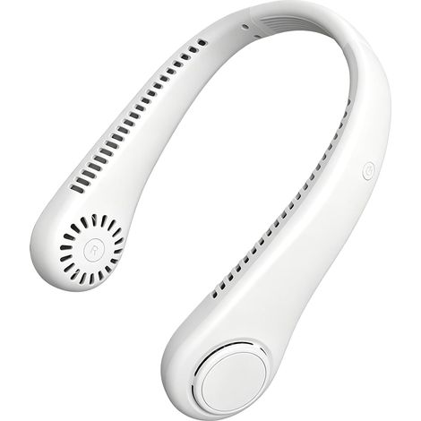 Ventilatore da collo portatile senza lama, 3 velocità della ventola, batteria ricaricabile USB da 800 mAh, design portatile a mani libere, ideale per i viaggi (bianco) (1/5)