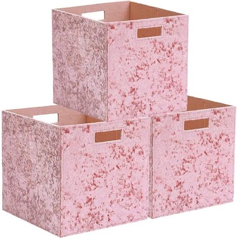 Boîte de rangement en feutre, ensemble pliable de 3, boîtes en tissu en forme de cube, bureau, salle de jeux, chambre d'enfant, chambre à coucher, coffre de rangement, 31 x 31 x 31 cm (rose (1/5)