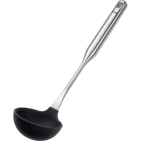 Louche à soupe en silicone avec poignée en acier inoxydable (38 cm) avec œillet de suspension Passe au lave-vaisselle (1/5)