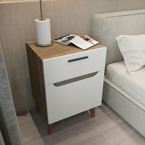 Decorotika Losso Nightstand Bedside Table – Blanc And Oud Oak Night Stand – Modern And Functional (1/4)