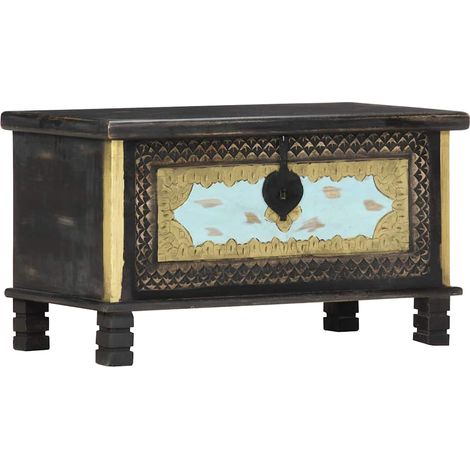 vidaXL Coffre de rangement Noir 80x40x45 cm Bois de manguier massif (1/5)