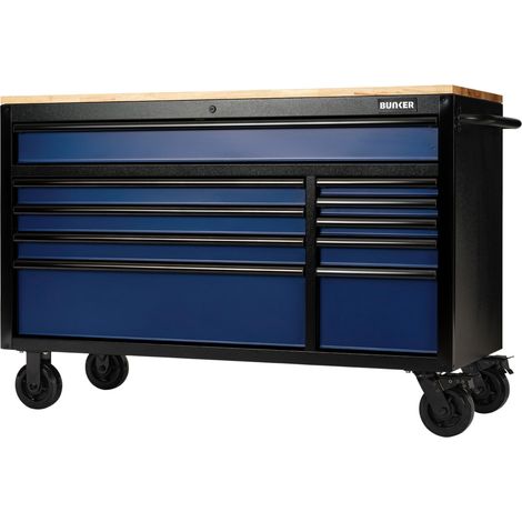 Draper 27223 BUNKER 10 Drawer Workbench Roller Tool Cabinet, 56"", Blue (1/5)