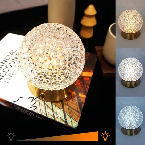 ZOLGINAH Lámpara de mesa inalámbrica, lámpara de batería recargable, 3 modos de color y lámpara táctil LED regulable, lámparas portátiles de metal dorado y cristal para dormitorio (1/5)