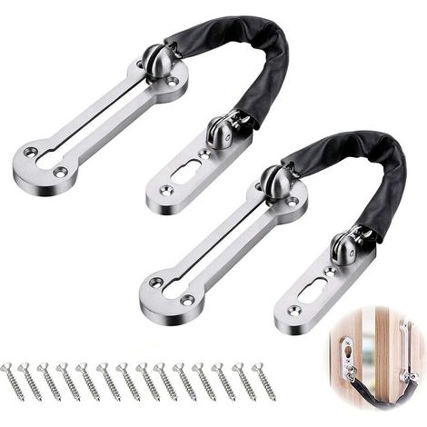 2 Pcs Silver PU Leather Security Door Chains Sliding Door Lock with Screws for Family Hotel Apartment