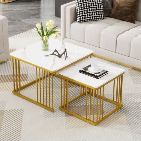 Tavolo set 2 tavolini salotto impilabili MDF OKMYHOME (1/5)
