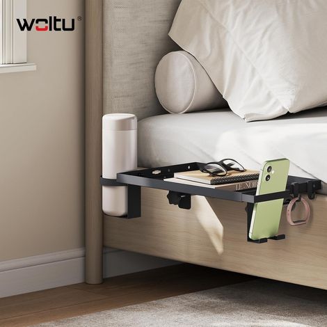 WOLTU Comodino Sospeso per Letto Sospeso, con Canaline, Portabicchiere e Supporto per Cellulare, Nero