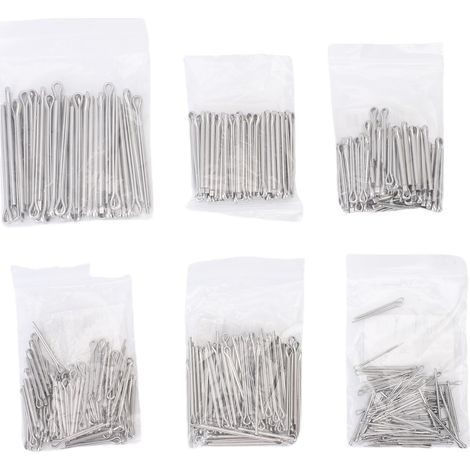 Kit d'assortiment de 410 goupilles fendues en 6 tailles différentes, goupilles de quincaillerie robustes en acier galvanisé de forme droite pour système de verrouillage d'attelage de camion (1/5)