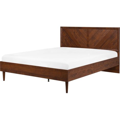 Lit Double avec Haute Tête de Lit en Bois Foncé 160 x 200 cm Rustique et Moderne pour Chambre au Style Scandinave ou Minimaliste Beliani (1/5)