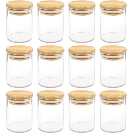 Gewürzgläser, rund, 120 ml, 7,5 x 5,5 cm, mit Bambusverschluss, inkl. Etiketten, wahlweise 6, 12 oder 24 Stück, Größe: 12 Stück (1/5)
