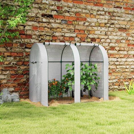 Serre de jardin 1,8 m² serre à tomates 2 portes zippées déroulantes 4 fenêtres enroulables acier PE 135 g/m² blanc (1/5)