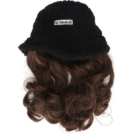 Postiche tendance tout-en-un avec bandeau, cheveux longs bouclés, laine d'agneau, cheveux longs bouclés, chapeau de pêcheur, perruque noire pour femmes, fabricant. (1/5)