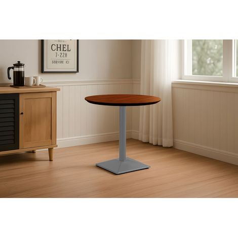 Bistrotisch Schweizer Kante massiv Akazie nussbaumfarben 80 cm Säulengestell-eckig silber BRASILIA