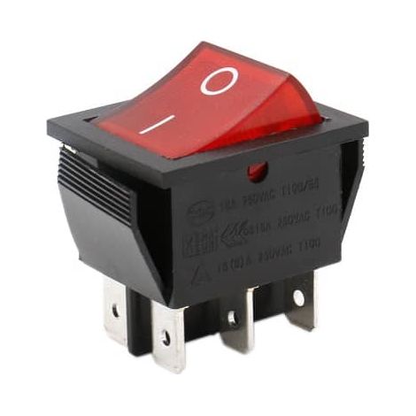 Interruptor basculante ON-OFF DPDT 6 vias  Rojo 16 A (1/3)