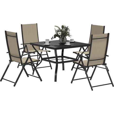 Outsunny 5 PCs Garden Dining Set, Folding Chairs and Metal Top Table, Khaki (1/5)