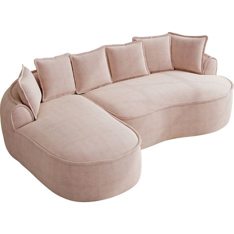 Sofá modular sin estructura de chenilla rosa en L con chaise longue (1/5)