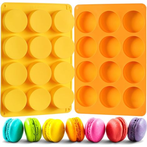 stampi in silicone per biscotti al cioccolato, stampo rotondo in silicone con 12 cavità, stampo da forno per cioccolato, biscotti, caramelle, mini torte e gelatine (arancione + giallo)