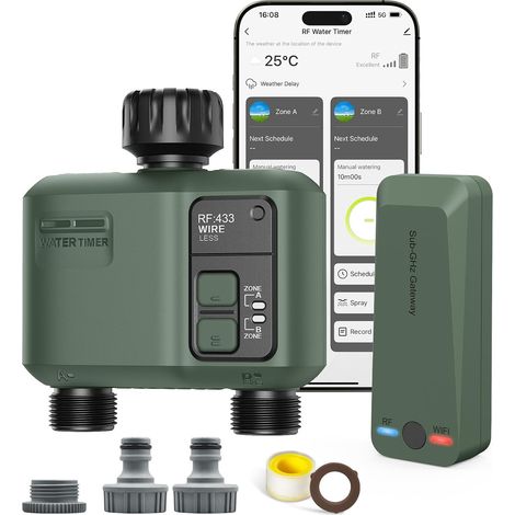 Programmateur Arrosage Connecté 2 Voies Automatique WiFi avec RF433 Technologie Programmable Irrigation Timer pour Jardin (1/5)