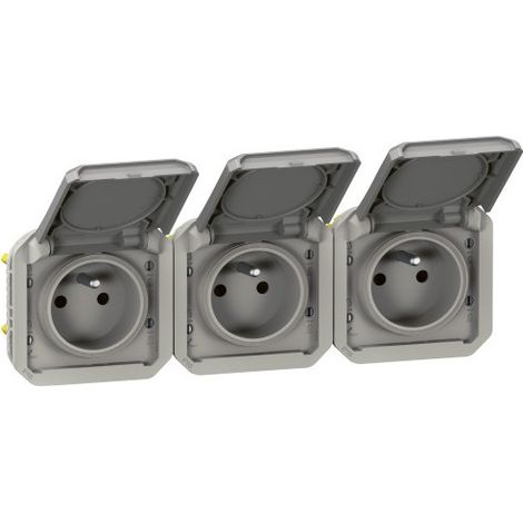 Legrand 069564L Presa tripla precablata 3x2P+T, a prova d'acqua, Plexo 16 A 250 V IP55, 3 posti con copripresa - grigio