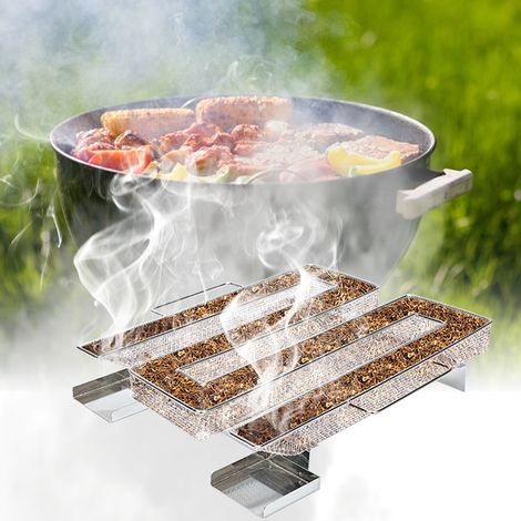 TolleTour Générateur de fumée froide en acier inoxydable 22,5 × 17,5 × 4,5 cm, faible consommation, avec 2 crochets et brosse pour fumage et barbecue (1/5)