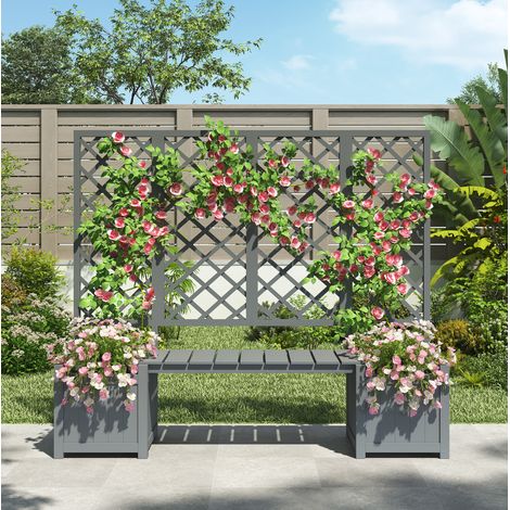 Fioriera con traliccio 169x42x145 cm in legno grigio, salvaspazio per terrazza FloraGrace (1/5)