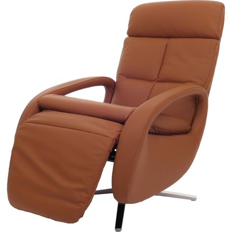 [NEUWERTIG] Relaxsessel HHG-399, Design Fernsehsessel TV-Sessel Liegesessel, Liegefunktion drehbar, Voll-Leder -braun