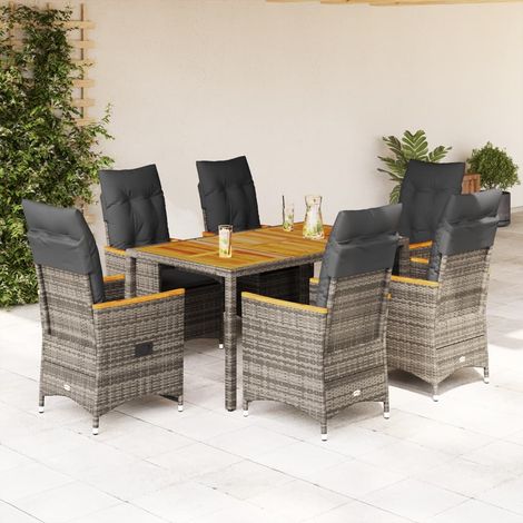 Ensemble à manger de jardin et coussins 7 pcs-Salon de jardin gris rotin 930062 (1/5)