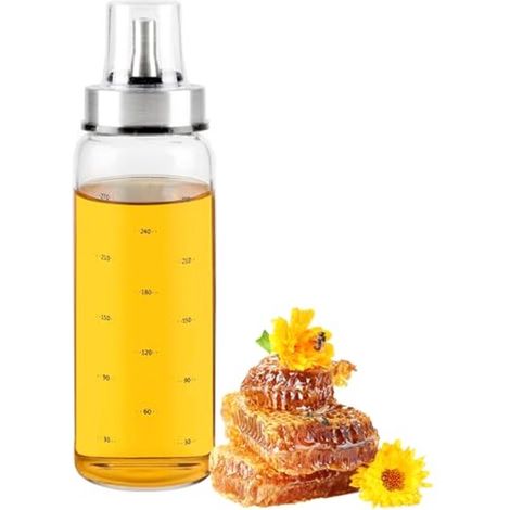 Distributeur de miel en verre, pichet à sirop anti-goutte avec couvercle, 300 ml, pour la maison, la cuisine et le café. (1/4)