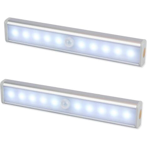 Lampe d'escalier extérieure à détecteur de mouvement (10 LED) Lot de 2 lampes LED à détecteur de mouvement pour camping-car et placard Bande lumineuse magnétique adhésive pour escaliers (1/5)