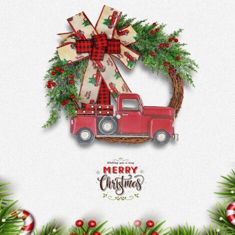 Pair - SJLERST Couronne de Noël en Camion Rouge, Décoration de Porte D'entrée Pour Ferme, Récolte D'automne, Halloween, Thanksgiving (1/5)