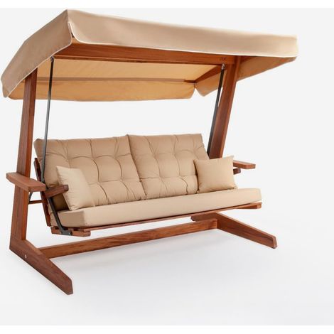 Balancelle de jardin en bois avec toit inclinable Sia - Crème (1/3)