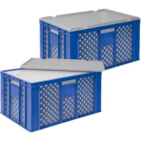 BRB Set, 2x 31,6 Liter Thermobox aus EPS in Eurobox durchbrochen 600x400x320, blau, mit Deckel grau (1/3)