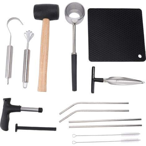 Ensemble d'outils d'ouverture de noix de coco, perforateur de coque en acier inoxydable, Kit de marteau en caoutchouc avec tapis de paille. (1/5)