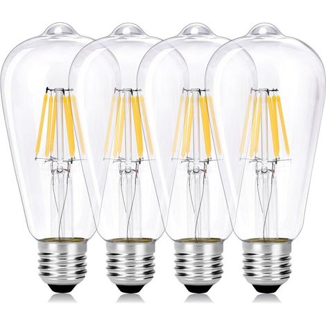 QAZQA 6W ST64 Ampoule LED, E27 Vintage Edison Lampe à Filament LED, Remplace 60W Incandescente, 2700K Blanc Chaud, 600 LM, Non dimmable, Idéal pour la nostalgie et l'éclairage rétro - Lot de 4 (1/5)