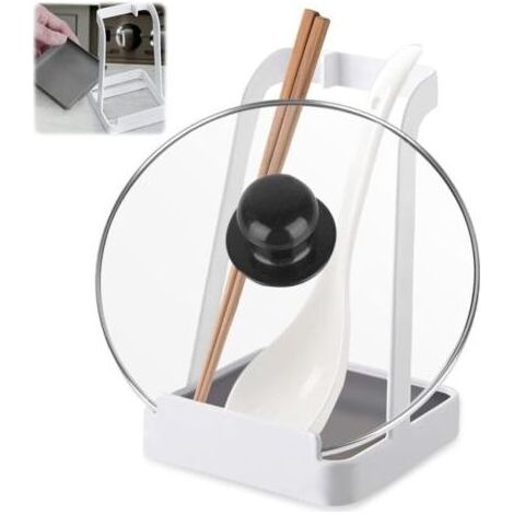 Couvercle de casserole et repose-cuillère - Support en métal pour couvercle de casserole, support de couvercle de casserole, support de cuillère multifonction pour couvercle de poêle (1/5)