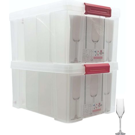 SUNDIS Champ Store, scatola portaoggetti per flute da champagne, in plastica trasparente, rinforzata con coperchio a clip, pareti diritte, impilabili e combinabili, capacità 12 bicchieri (1/5)