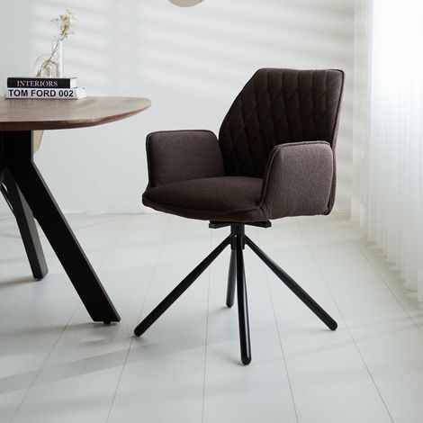 Drehbar Esszimmerstuhl Novan Braun Bouclé – 180° Drehbar (1/5)