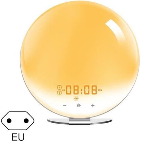 Eveil Lumière Simulation Lever du Soleil Lampe Horloge 7 Couleur Lumière Radio FM