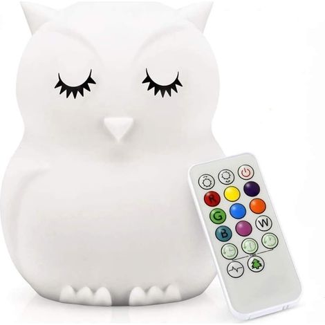 Veilleuse Hibou - 1 Unité - Silicone - 9 Couleurs LED Rechargeable - Chambre Bébé et Enfant - Grande Taille (1/5)