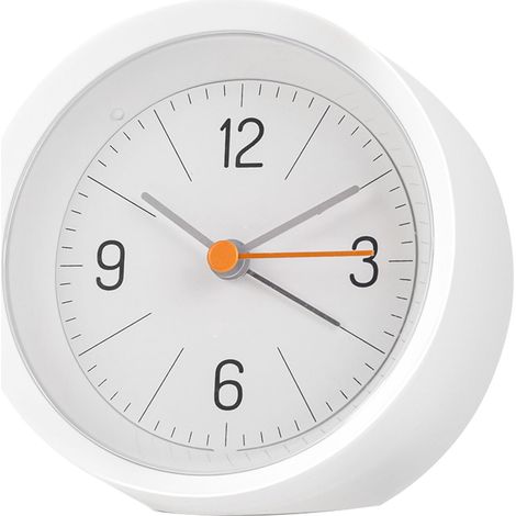 Zuverlässiger analoger Wecker mit elektronischem Alarm, niedliches Design und übersichtliches Display, ideal für Schlafzimmer, Regal oder Büro, Farbe: Weiß.