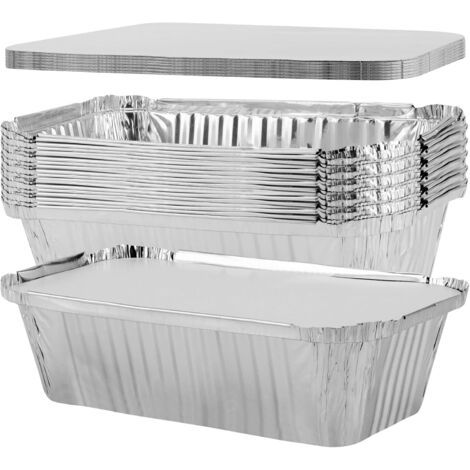20 Plateaux aluminium, Couvercle étanche, Récipient alimentaire, 25,2x14x7,8cm, Cuisine, Pâtisserie (1/5)