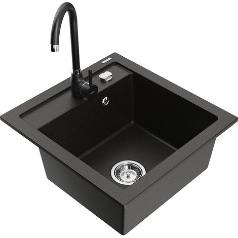 Mexen Vito 1-Becken-Granit-Spüle mit Mischbatterie Telma, Schwarz/Gold Metallisch - 6503-75-670200-7 (1/5)