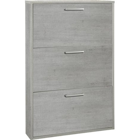 Schlankes Holz-Schuhschrank, platzsparendes Modell, Made in Italy, für die Inneneinrichtung -3 Türen / Zement (1/5)
