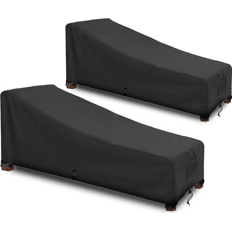 Copertura Impermeabile Per Chaise Longue, Copertura Per Lettino Prendisole, Tessuto Oxford 420d, Nero (208x76x79/41 Cm) - 2 Pezzi