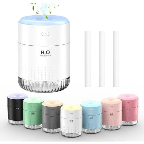 Mini Humidificateur,350ml Portable Humidificateur d'air Chambre,Plantes Humidificateur d'air,Desktop Silencieux Mini Humidificateur avec 7 couleurs de lumière,Bureau,Chambre,Voiture, (Blanc) (1/4)