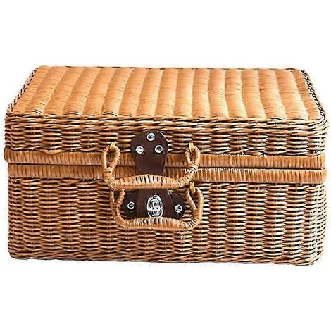 Valise tressée en rotin synthétique, boîte de rangement rétro, étui de rangement tissé à la main (1/5)