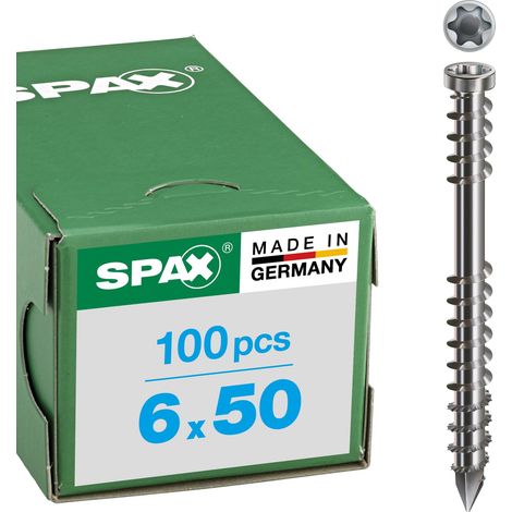 Vis terrasse, 6x50 mm, 100 pce, Filetage de fixation, Tête cylindrique, T25, Pointe CUT, Acier inoxydable A4 (1/3)