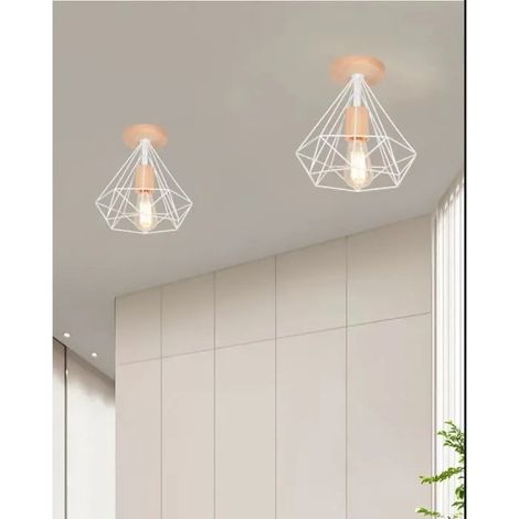 Lot de 2 Plafonnier Industriel - Cage Diamant - Blanc - 25cm (1/4)
