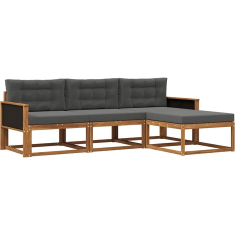 Set di divani da esterno con cuscino 4 pz  Salotto da Giardino Naturale e Antracite (1/5)