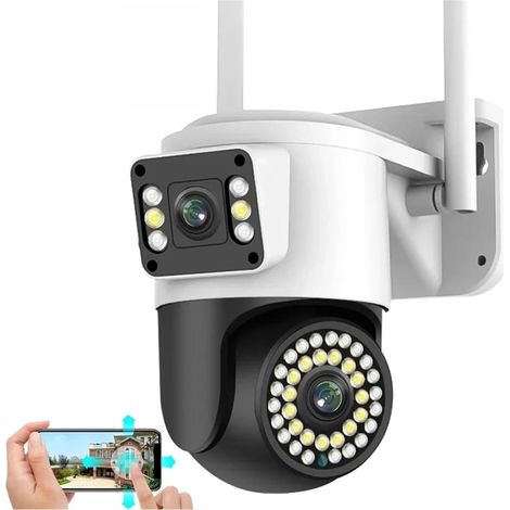 Caméra de sécurité à domicile Caméra IP 4K 8MP double objectif double écran 4G PTZ suivi automatique Audio bidirectionnel couleur Vision nocturne caméra de sécurité extérieure(Wifi Camera add 64G) (1/5)