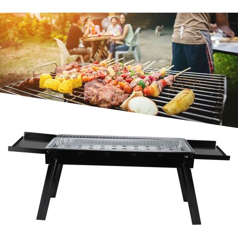 Parrilla de carbón portátil y plegable, compacta, de acero inoxidable antivuelco, con buena conductividad térmica, ideal para acampar, picnics y fiestas. (1/5)